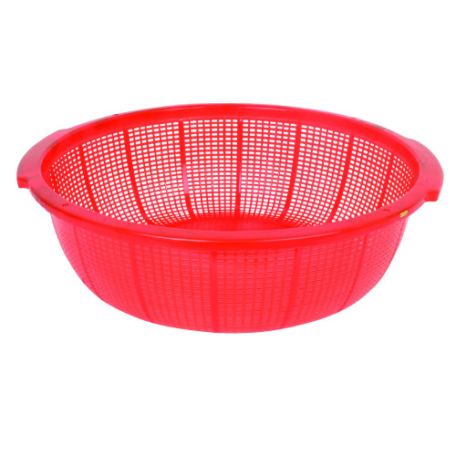 Thunder Group PLFP001-R Colander with Grip Handles, Round, Red Color, Plastic, Perforated, 18-1/2(w) x 18-1/2(d) x 5-3/4(h) inch