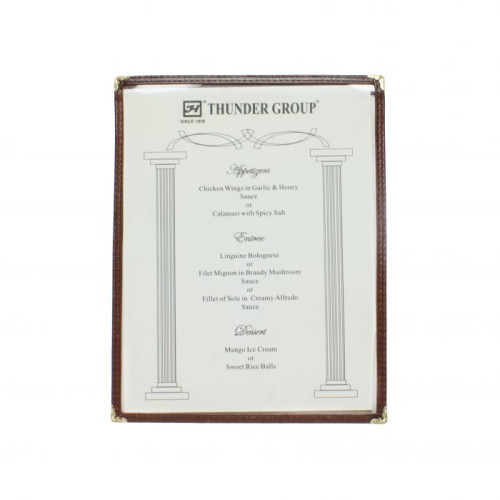 Thunder Group PLMENU-1BR Single Menu Cover, (2)view(s), Plastic Laminate, Brown Trim, 8-1/2(w) x 11(d) x 1/4(h) inch
