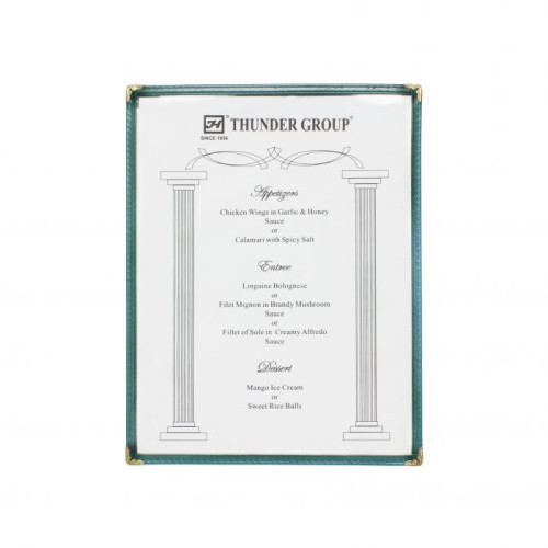 Thunder Group PLMENU-1GR Single Menu Cover, (2)view(s), Plastic Laminate, Green Trim, 8-1/2(w) x 11(d) x 1/4(h) inch