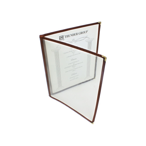 Thunder Group PLMENU-2BR Double Menu Cover, (4)view(s), Plastic Laminate, Brown Trim, 8-1/2(w) x 11(d) x 1/4(h) inch