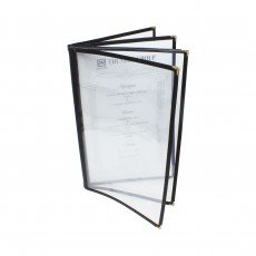 Thunder Group PLMENU-4 (4)Fold(s) Menu Cover, (8)view(s), Plastic Laminate, Black Trim, Legal Size, 8-1/2(w) x 14(d) x 1/4(h) inch
