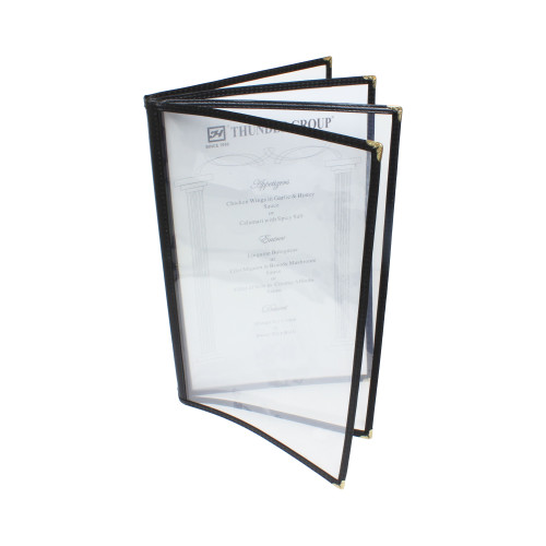 Thunder Group PLMENU-4 (4)Fold(s) Menu Cover, (8)view(s), Plastic Laminate, Black Trim, Legal Size, 8-1/2(w) x 14(d) x 1/4(h) inch