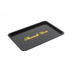 Thunder Group PLPT046BL Tips Tray, Black, Plastic, Gold Imprinted Thank You , 6-1/2(w) x 4-1/2(d) x 1/4(h) inch – 1 dozen