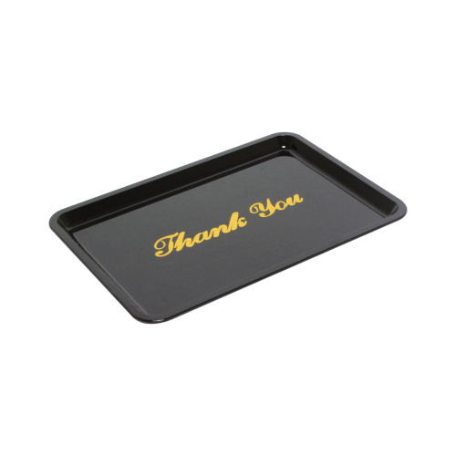 Thunder Group PLPT046BL Tips Tray, Black, Plastic, Gold Imprinted Thank You , 6-1/2(w) x 4-1/2(d) x 1/4(h) inch – 1 dozen