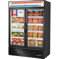 True GDM-49F-HC~TSL01 54-1/8(w) inch (2)Glass Swing Door(s) Bottom Mount Merchandiser Freezer, Black Exterior, (8)Shelve(s), (2)1/2hp, 115v/60/1-ph, UL Listed, Energy Star