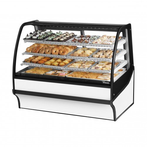 True TDM-DC-59-GE/GE-W-W 59-1/4 inch Curved Glass Dry Display Case with White Exterior and White Interior