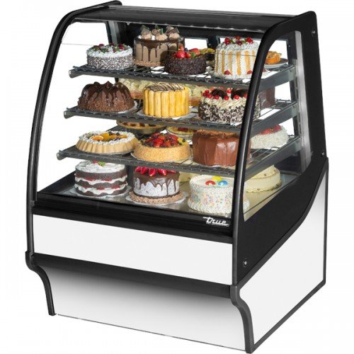 True TDM-R-36-GE/GE-S-W 36-1/4 inch Curved Glass Refrigerated Display Case with Stainless Steel Exterior and White Interior