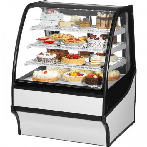 True TDM-R-36-GE/GE-W-W 36-1/4 inch Curved Glass Refrigerated Display Case with White Exterior and Interior