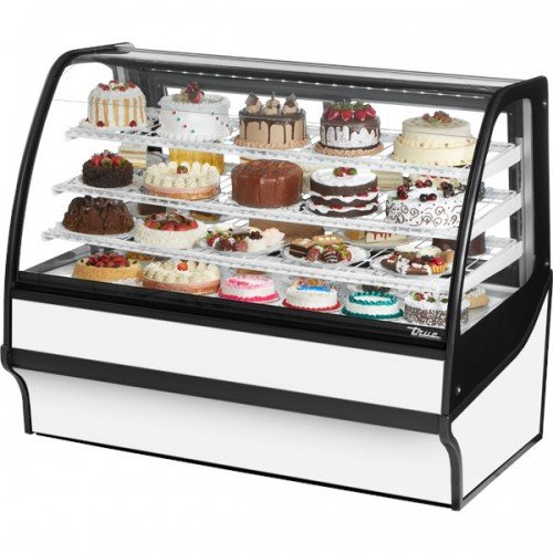 True TDM-R-59-GE/GE-W-W 59-1/4 inch Curved Glass Refrigerated Display Case with White Exterior and Interior