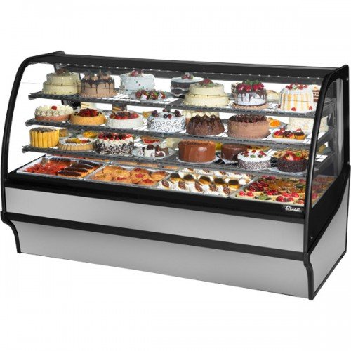 True TDM-R-77-GE/GE-S-S 77-1/4 inch Curved Glass Refrigerated Display Case with Stainless Steel Exterior and Interior