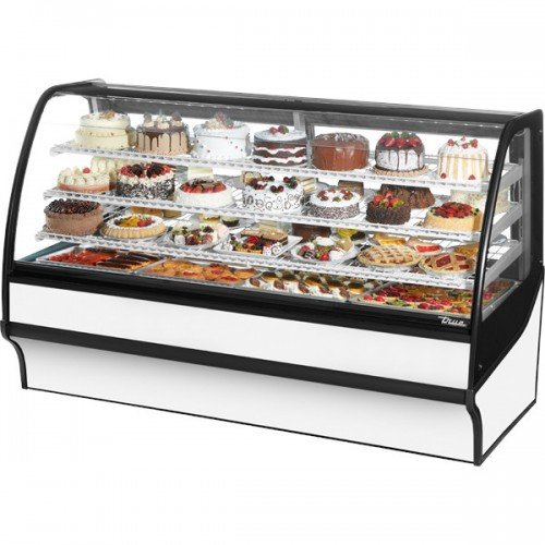 True TDM-R-77-GE/GE-W-W 77-1/4 inch Curved Glass Refrigerated Display Case with White Exterior and Interior