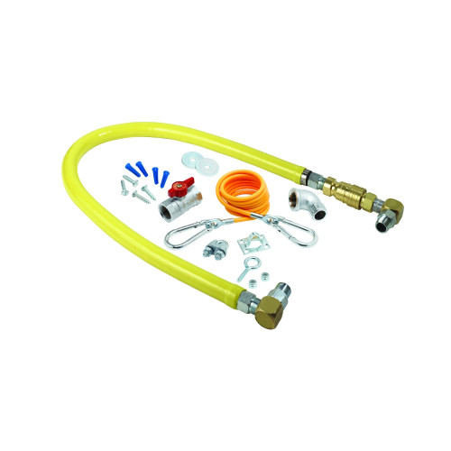 T&S Brass HG-4E-36SK Gas Hose w/ Quick Disconnect, 1 inch NPT, 36 inch Long, Installation Kit and SwiveLink Fittings, 380k BTU/hr, NSF Listed