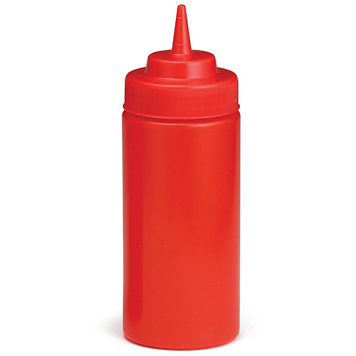 TableCraft 11663K 16oz Wide-Mouth Squeeze Bottle, Red, Standard TipTop,  NSF Listed – 12 each