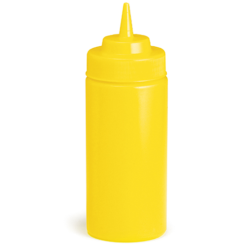 TableCraft 12463M 24oz Wide-Mouth Squeeze Bottle, Yellow, Standard Cone Top,  NSF Listed - 12 each