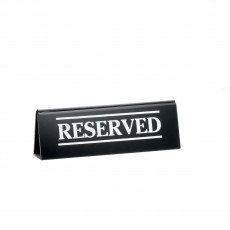 TableCraft 2060A Table Tent, Imprinted Reserved,  White on Black Polystyrene, 6(w)x1.25(d)x2(h) inch