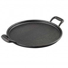 Tablecraft CW30118 Pizza Pan, Cast Iron, Round, (2)Handle(s), Black, 12-3/4(w) x 17-58(d) x 1-7/8(h) inch