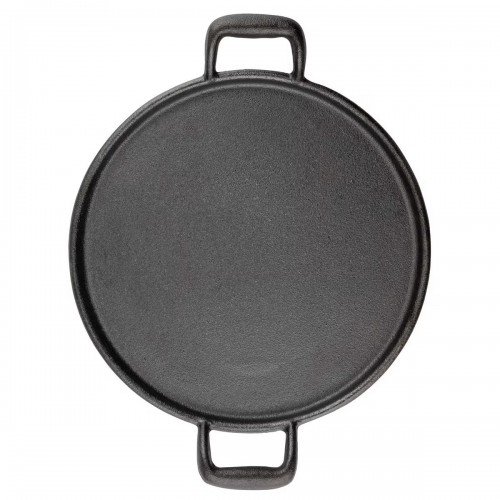 Tablecraft CW30118 Pizza Pan, Cast Iron, Round, (2)Handle(s), Black, 12-3/4(w) x 17-58(d) x 1-7/8(h) inch