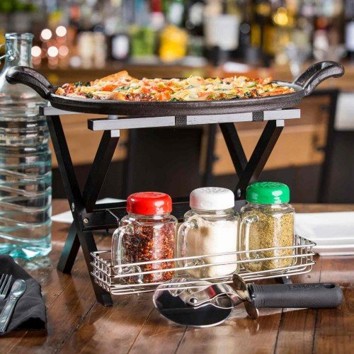Tablecraft CW30118 Pizza Pan, Cast Iron, Round, (2)Handle(s), Black, 12-3/4(w) x 17-58(d) x 1-7/8(h) inch