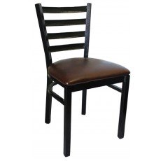 TH-137B Metal Ladder Back Chair, Mate Black Finish with Black Vinyl Cushion, 2 each