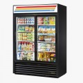 True GDM-47-HC-LD 54-1/8 inch 2 Glass Sliding Door Bottom Mount Merchandiser Refrigerator - Black, 8 Shelves, 1/2 HP, 115V