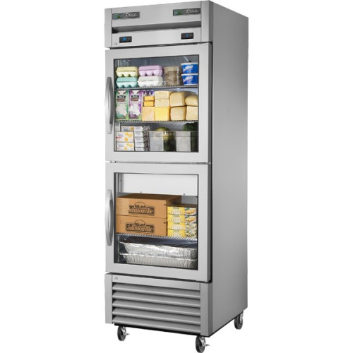 True T-23DT-G-HC~FGD01 27(w) inch (2)Glass Swing Half Door(s) Bottom Mount Dual Temperature Refrigerator/Freezer, (3)Shelve(s), Casters, (1/10+1/2)hp, 115v/60/1-ph, UL Listed, Energy Star