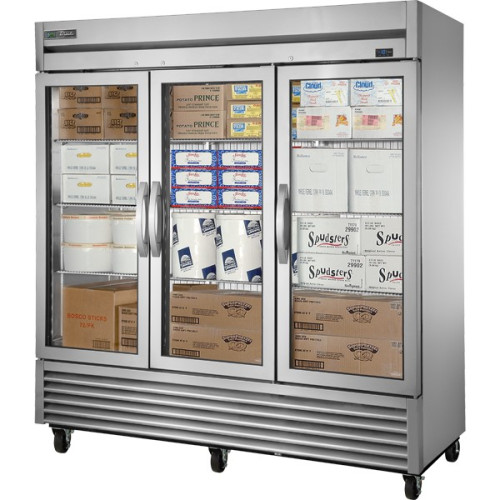 True T-72FG-HC~FGD01 78-1/8(w) inch (3)Glass Swing Door(s) Bottom Mount Upright Freezer, (9)Shelve(s), Casters, 3/4hp, 115v/60/1-ph, UL Listed