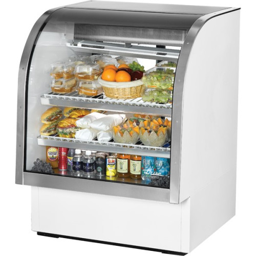 True TCGG-36-HC-LD 36-1/4(w) inch (2)Glass Rear Sliding Door(s) Curved Glass Refrigerated Deli Case, White, (2)Shelve(s), 1/3hp, 115v/60/1-ph, UL Listed