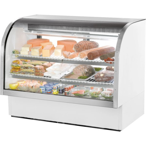 True TCGG-60-HC-LD 60-1/4(w) inch (2)Glass Rear Sliding Door(s) Curved Glass Refrigerated Deli Case, White, (4)Shelve(s), 1/2hp, 115v/60/1-ph, UL Listed
