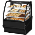 True TDM-DC-36-GE/GE-B-W 36-1/4 inch Curved Glass Dry Display Case with Glass Ends, 2 Rear Sliding Glass Doors, 3 Shelves, Black Exterior & White Interior