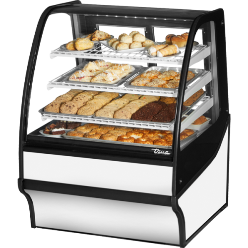 True TDM-DC-36-GE/GE-W-W 36-1/4 inch Curved Glass Dry Display Case with Rear Sliding Glass Doors