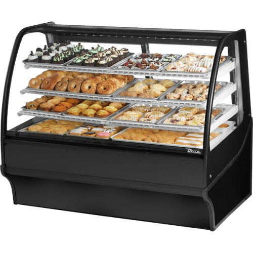 True TDM-DC-59-GE/GE-B-W 59-1/4 inch Curved Glass Dry Display Case with Black Exterior and White Interior
