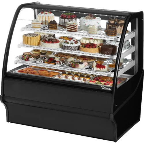 True TDM-R-48-GE/GE-B-W 48-1/4 inch Curved Glass Refrigerated Display Case with Black Exterior and White Interior