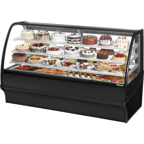True TDM-R-77-GE/GE-B-W 77-1/4(w) inch (2)Glass Rear Sliding Door(s) Curved Glass Glass-End Refrigerated Display Case, Black Exterior/White Interior, (3)Shelve(s), 1/2hp, 115v/60/1-ph, UL/CE Listed
