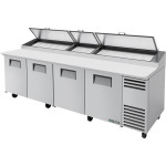 True TPP-AT-119-HC 119-1/4(w) inch (4)Solid Door(s) Refrigerated Pizza Prep Table, (15)Pan(s), 3/4hp, (8)Shelve(s), Casters, 115v/60/1, UL Listed