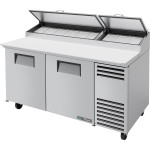 True TPP-AT-67-HC 67-3/8(w) inch (2)Solid Swing Door(s) Refrigerated Pizza Prep Table, (9)Pan(s), (4)Shelve(s), Casters, ¼hp, 115v/60/1-ph, UL/CE Listed