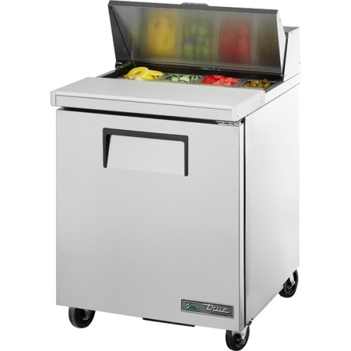 True TSSU-27-08-HC 27-5/8(w) inch (1)Door(s) Refrigerated Sandwich Prep Table, Standard Top, (8)1/6 Size Pan(s), (2)Shelve(s), Casters, 1/5 hp, 115v/60/1-ph, UL Listed