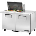 True TSSU-48-12M-B-HC 48-3/8 inch 2 Solid Swing Door Refrigerated Mega Top Sandwich Prep Table - 12 Pans, 4 Shelves, 1/3 HP, 115V