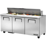 True TSSU-72-18-HC 72-3/8 inch 3 Door Refrigerated Sandwich Prep Table
