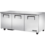 True TUC-72-HC 72-3/8(w) inch (3)Solid Swing Door(s) Under-Counter Refrigerators, (6)Shelve(s), 1/4hp, 115v/60/1-ph, UL Listed