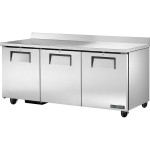 True TWT-72-HC 72-3/8(w) inch (3)Solid Swing Door(s) Worktop Refrigerators, Backsplash, (6)Shelves, 1/4hp, 115v/60/1-ph, UL Listed