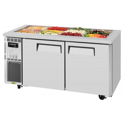 Turbo Air J Series JBT-60-N Refrigerated Buffet Tables, Open Top, 59(w) inch, (2)Solid Door(s), 15Cu.ft, (12)Pan(s), (2)Shelve(s), 1/2hp, Casters, 115v/60/1-ph, ETL Listed