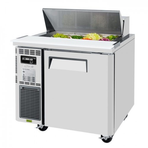Turbo Air J Series JST-36-N Refrigerated Sandwich Prep Tables, Side Mount Compressor, 35-3/8(w) inch, (1)Solid Door(s), 7.5Cu.ft, (8)Pan(s), (1)Shelve(s), 1/3hp, Casters, 115v/60/1-ph, ETL Listed
