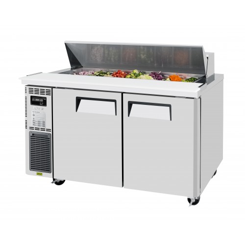 Turbo Air J Series JST-60-N Refrigerated Sandwich Prep Tables, Side Mount Compressor, 59(w) inch, (2)Solid Door(s), 15Cu.ft, (14)Pan(s), (2)Shelve(s), 2/5hp, Casters, 115v/60/1-ph, ETL Listed