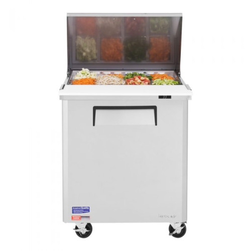 Turbo Air M3 Series MST-28-12-N Refrigerated Sandwich Prep Tables, Mega Top, 27-1/2(w) inch, (1)Solid Door(s), 8Cu.ft, (12)Pan(s), (1)Shelve(s), 1/5hp, Casters, 115v/60/1-ph, ETL Listed
