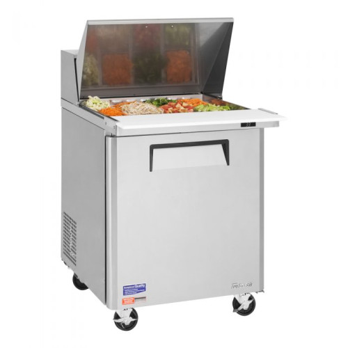 Turbo Air M3 Series MST-28-12-N Refrigerated Sandwich Prep Tables, Mega Top, 27-1/2(w) inch, (1)Solid Door(s), 8Cu.ft, (12)Pan(s), (1)Shelve(s), 1/5hp, Casters, 115v/60/1-ph, ETL Listed