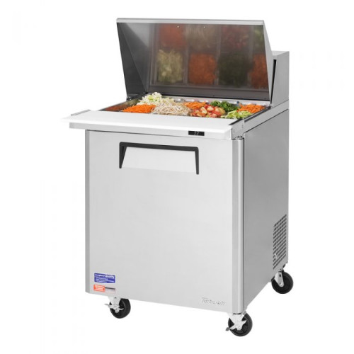 Turbo Air M3 Series MST-28-12-N Refrigerated Sandwich Prep Tables, Mega Top, 27-1/2(w) inch, (1)Solid Door(s), 8Cu.ft, (12)Pan(s), (1)Shelve(s), 1/5hp, Casters, 115v/60/1-ph, ETL Listed
