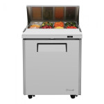 Turbo Air MST-28-N 27-1/2 inch Wide (1) Door(s) Refrigerated Standard Top Sandwich Prep Table, (8) Pan(s), 1/5 hp, (1) Shelve(s), Casters, 115v, ETL Listed