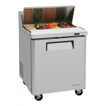 Turbo Air MST-28-N 27-1/2 inch Wide (1) Door(s) Refrigerated Standard Top Sandwich Prep Table, (8) Pan(s), 1/5 hp, (1) Shelve(s), Casters, 115v, ETL Listed