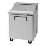 Turbo Air MST-28-N 27-1/2 inch Wide (1) Door(s) Refrigerated Standard Top Sandwich Prep Table, (8) Pan(s), 1/5 hp, (1) Shelve(s), Casters, 115v, ETL Listed