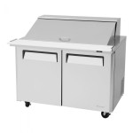 Turbo Air M3 Series MST-48-18-N Refrigerated Sandwich Prep Tables, Mega Top, 48-1/4(w) inch, (2)Solid Door(s), 15Cu.ft, (18)Pan(s), (2)Shelve(s), 1/3hp, Casters, 115v/60/1-ph, ETL Listed